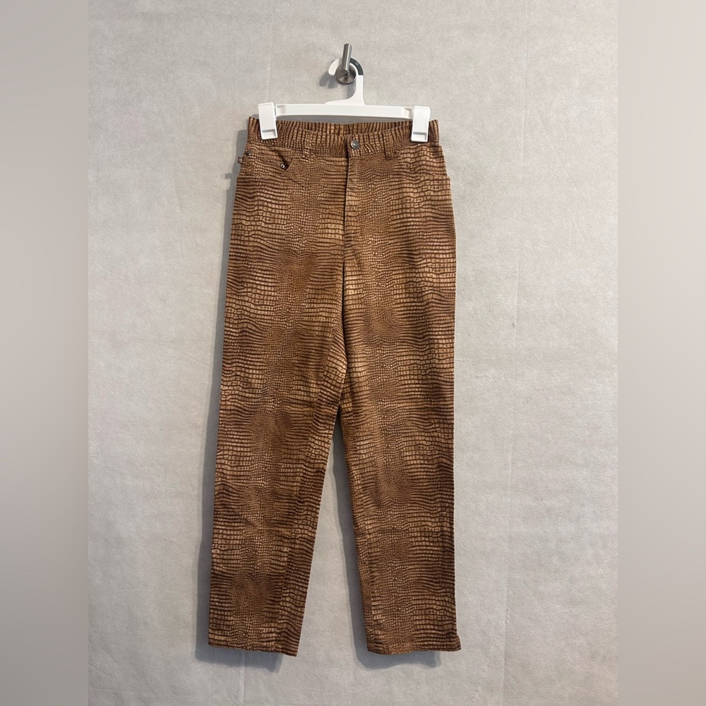 Ralph Lauren Java Brown Snakeskin Print Kenya Stretch Ankle Pant SZ4 crocoddile